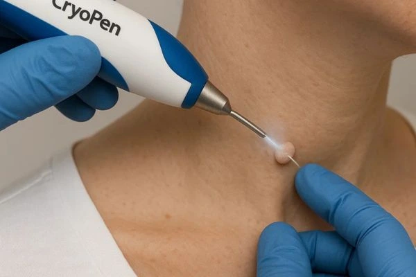 Person receiving cryotherapy Brownhills for skin tag removal