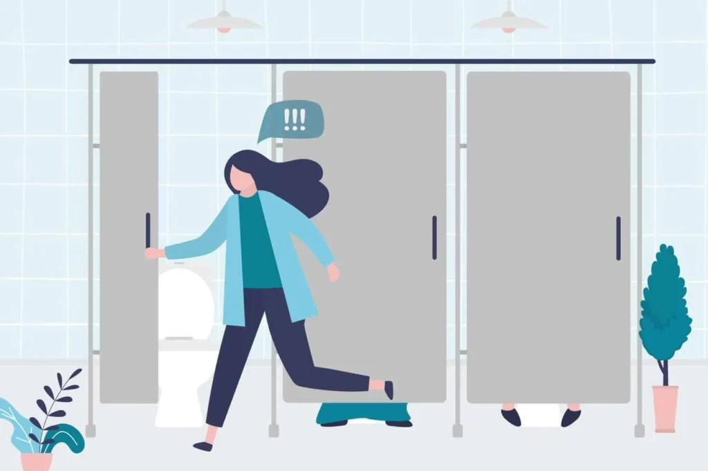 graphic of Urine incontinence Brownhills woman running to the toilet.