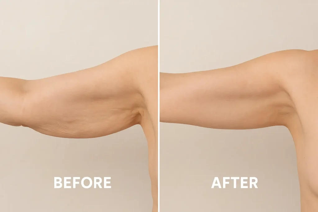 Picture of LA LIPO Brownhills before and after results of skin tightening treatment on the upper arms.